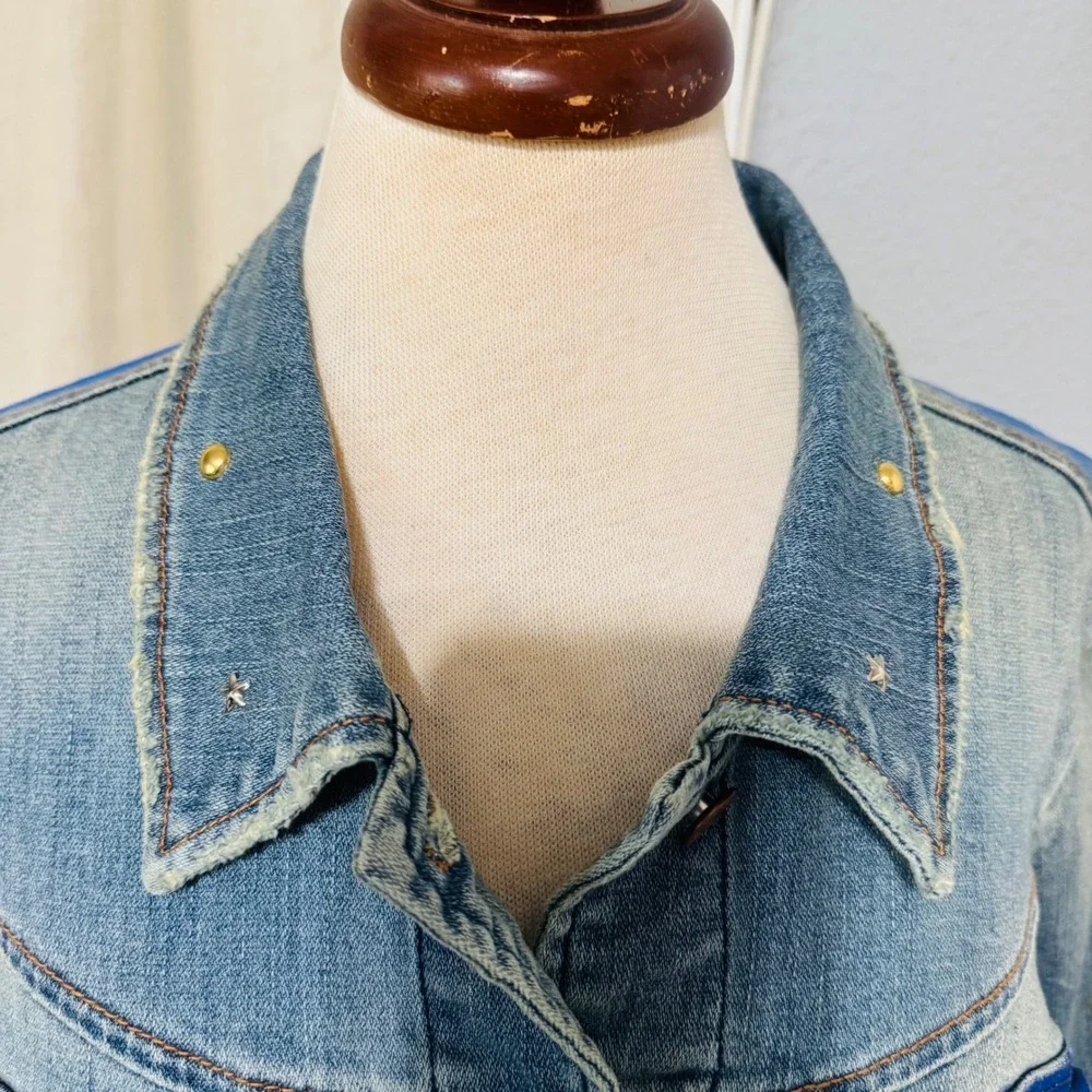 Upcycled Venezia Denim Jacket Hand Painted Taurus‎ Sun Moon Celestial Art 18-20